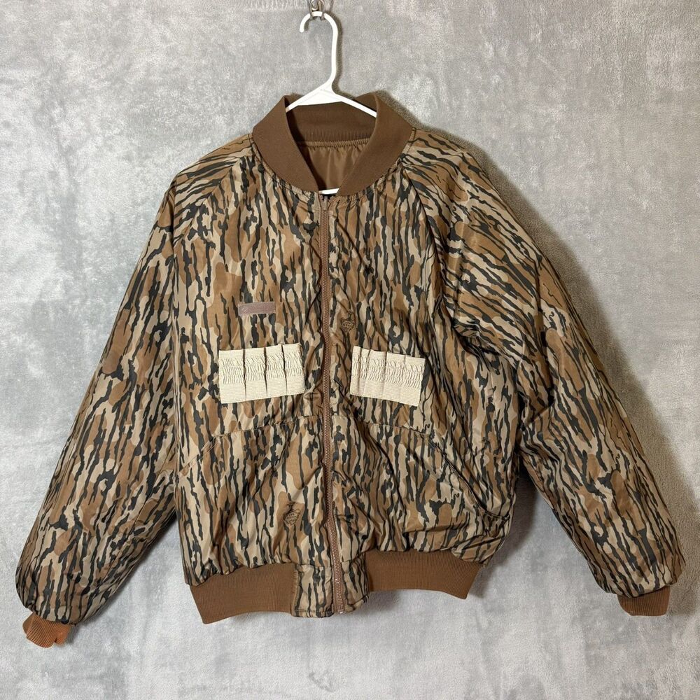 Columbia Mossy Oak Reversible Hunting Bomber Jacket Men L Brown Camo READ